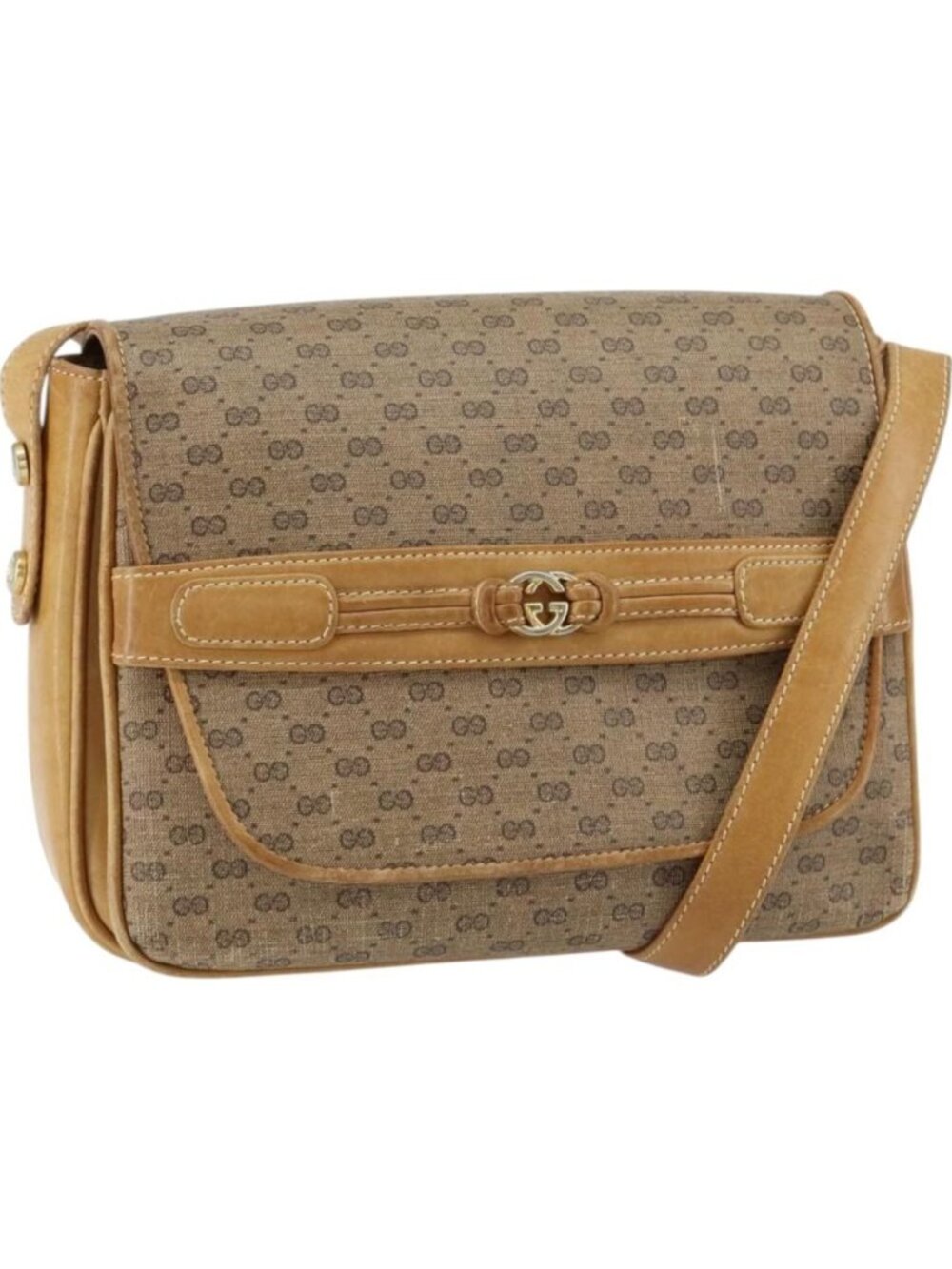 GUCCI Micro GG Supreme Shoulder Bag PVC Beige Gold